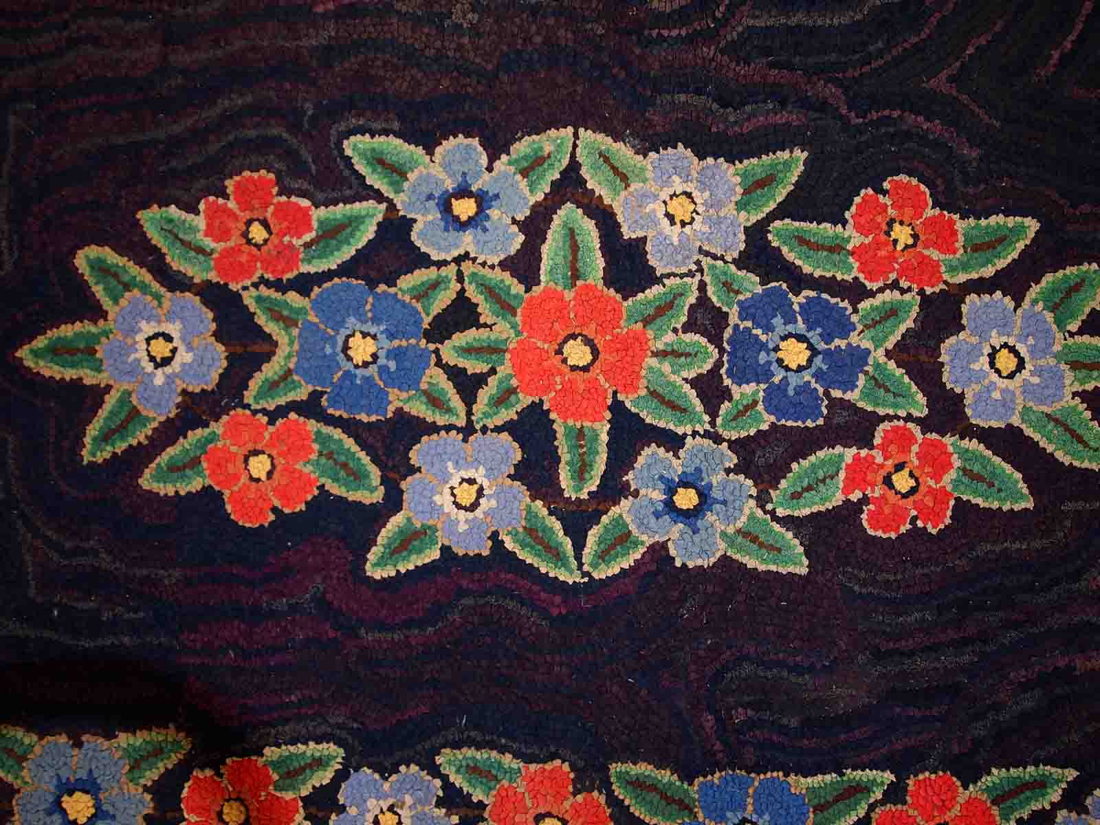 Old American Carpet Hooked handmade 103cm x 166cm 1920s, 1C677