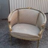 Golden lounge two armchairs and a gondola-shaped sofa and a pair of Louis XVI chairs
