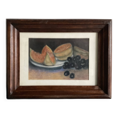 Still life painting with melon and grapes