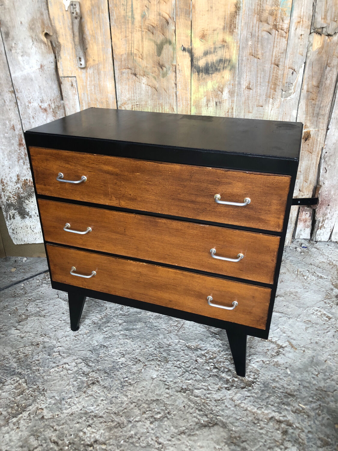Black wood chest of drawers + 3 vintage black drawers #a143