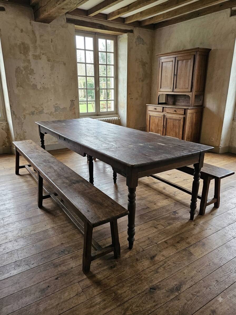 Table de ferme ancienne XXL , 268 × 110cm