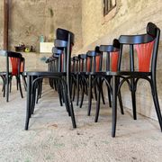Set of 27 black and red bistro chairs – All wood