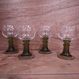 4 verres à vin style Roemer gros pied vert olive