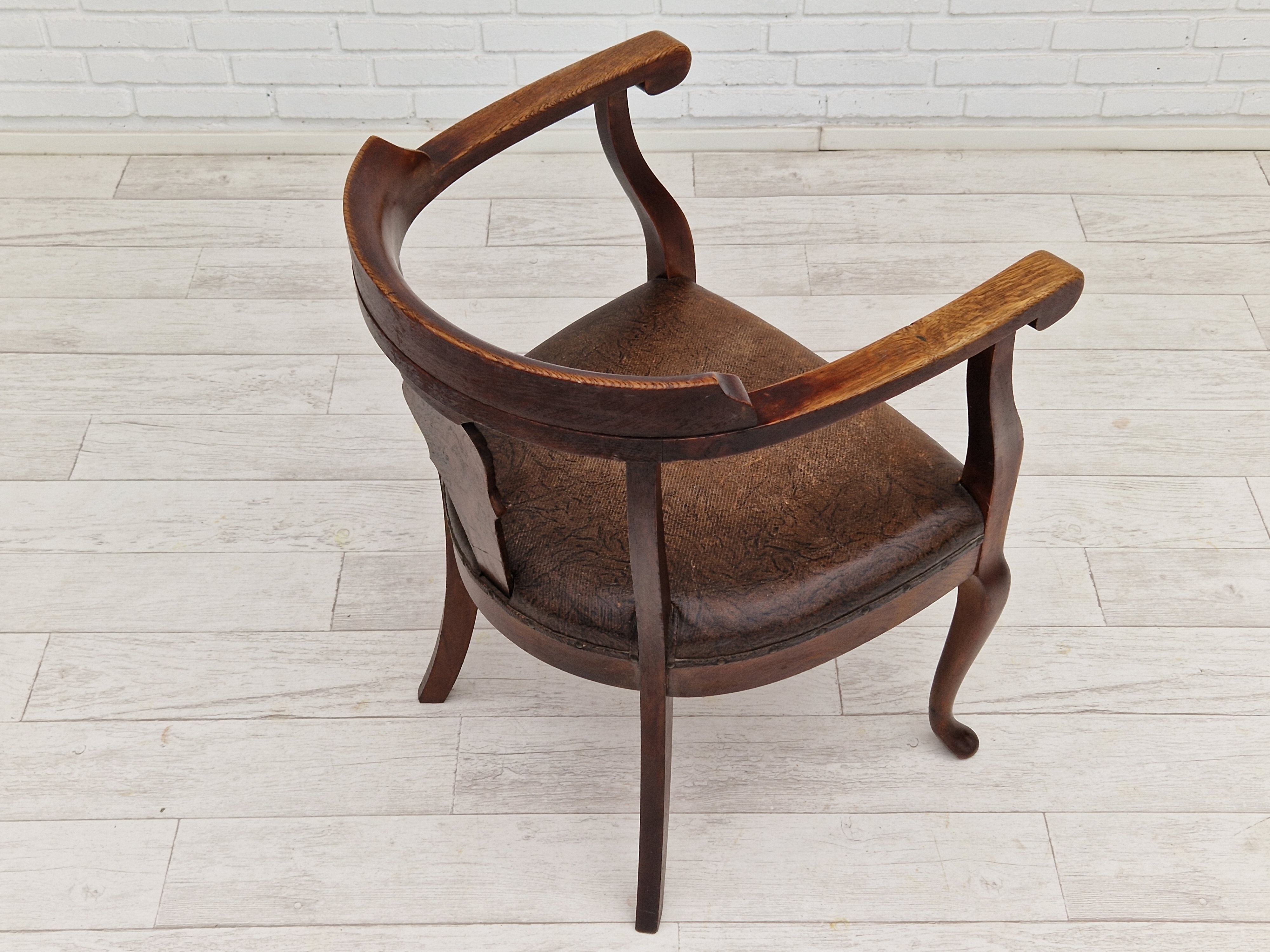 Scandinavian armchair, original condition, leather, oak wood, 1950s,