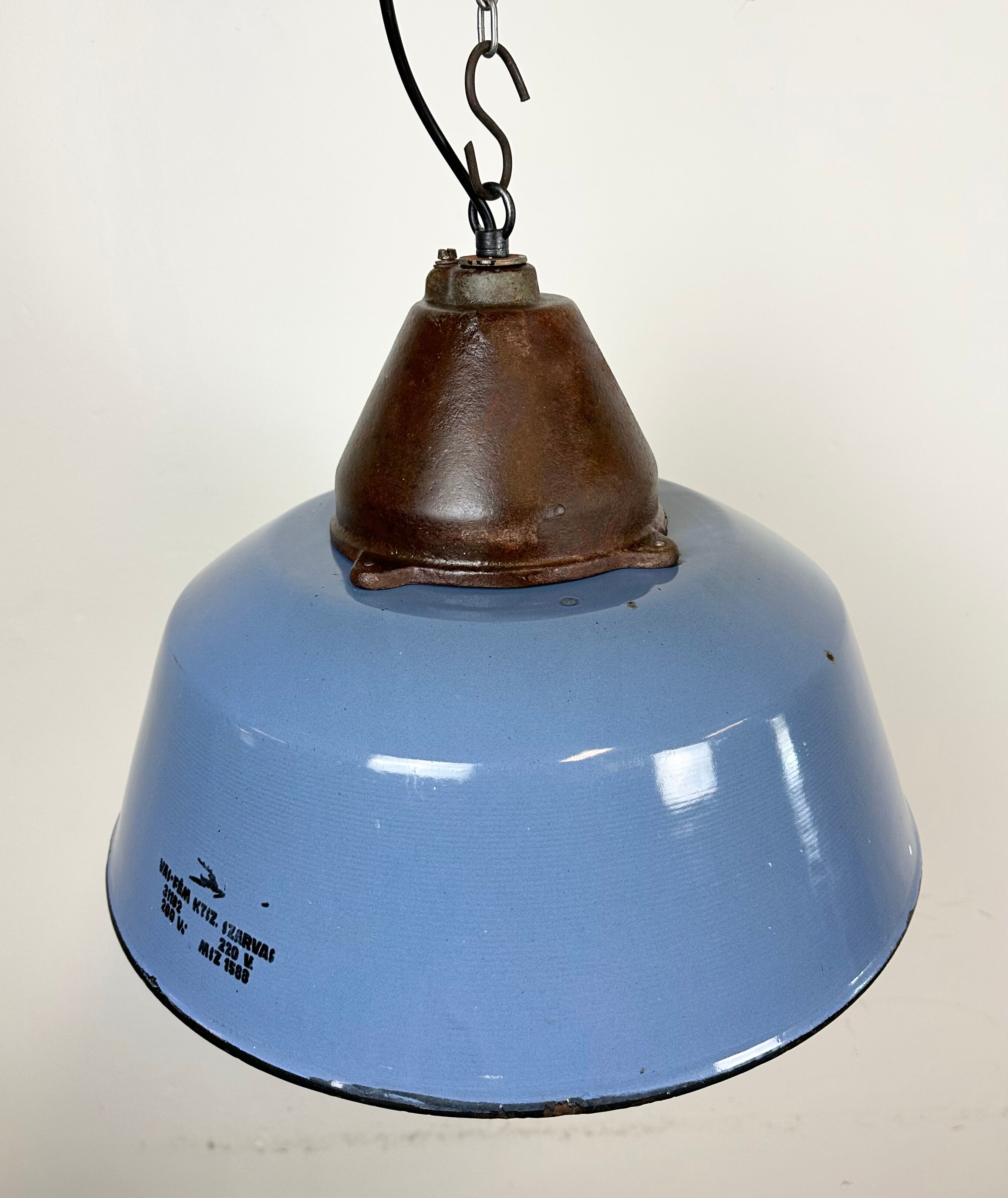 Industrial Blue Enamel and Cast Iron Pendant Light, 1960s