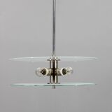 Chandelier en chrome et verre Bauhaus des années 1930, Tchécoslovaquie
