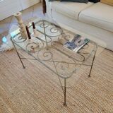 Wrought iron and glass coffee table