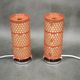 Pair of Red Perforated Metal Space Age Table Lamps, Czechoslovakia, 1970s