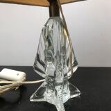 Lampe corps verre moulé avec abat-jour crème vintage