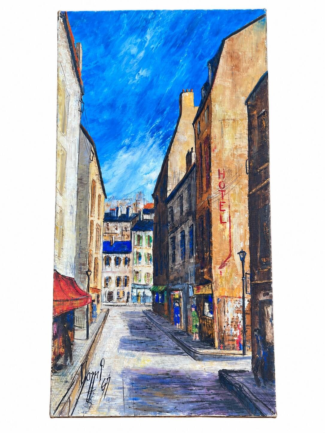 Painting by Dominique Brochard "Domi" – Street Scene – 1967