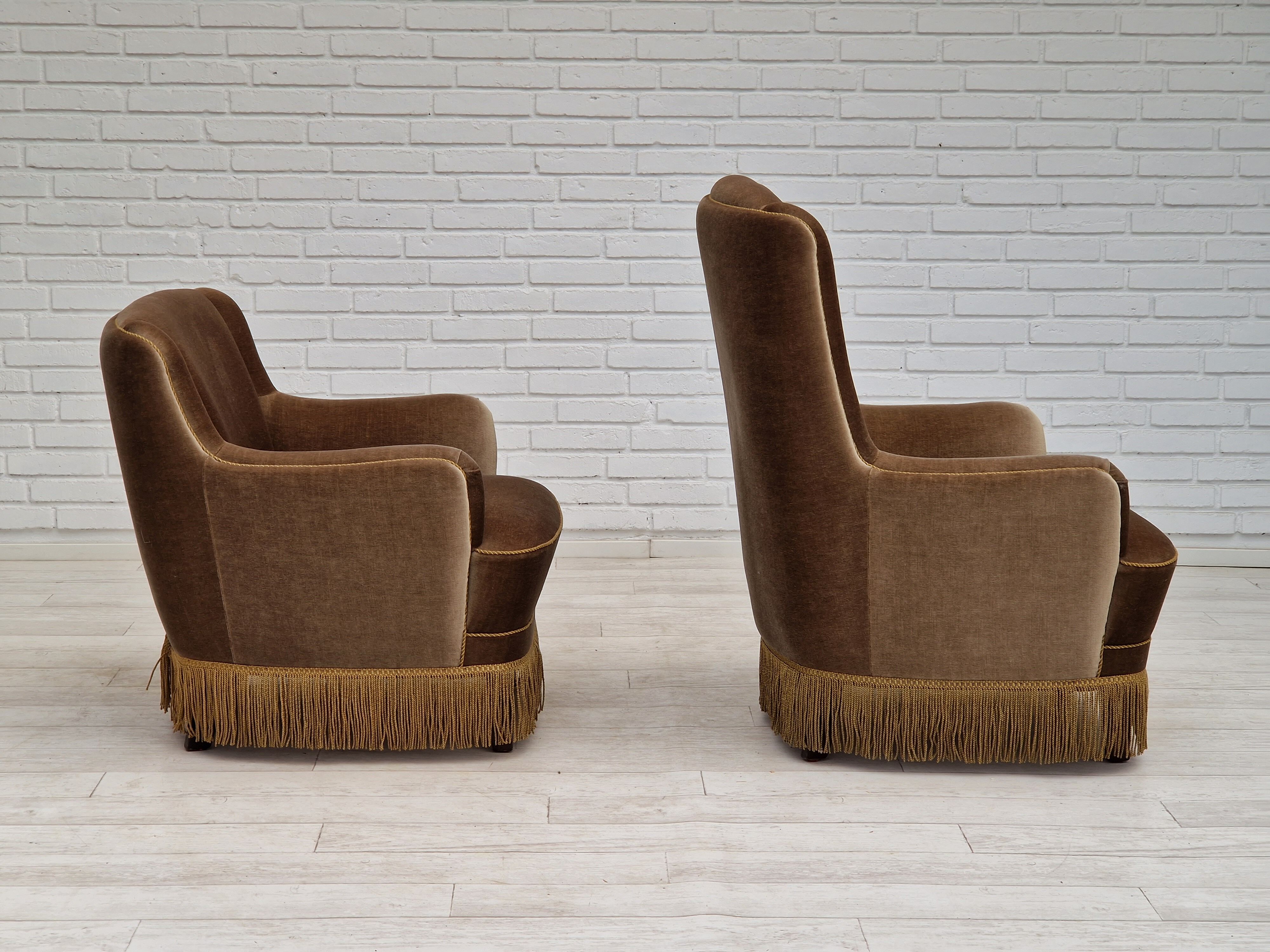 1970s, Danish set of two velour chairs, original condition