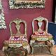 Venetian Lacquered Rococo-Style Armchairs with Hand-Painted Floral Décor and Theater-Inspired Upholstery, Set of 2