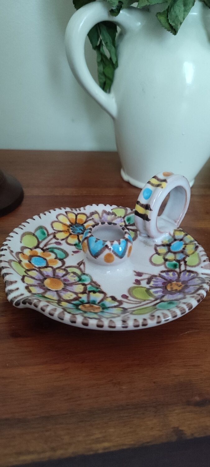 V.Pinto ceramic candle holder, Vietri. floral decor