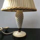 Lampe corps laiton & verre opaline blanc  abat-jour  vintage