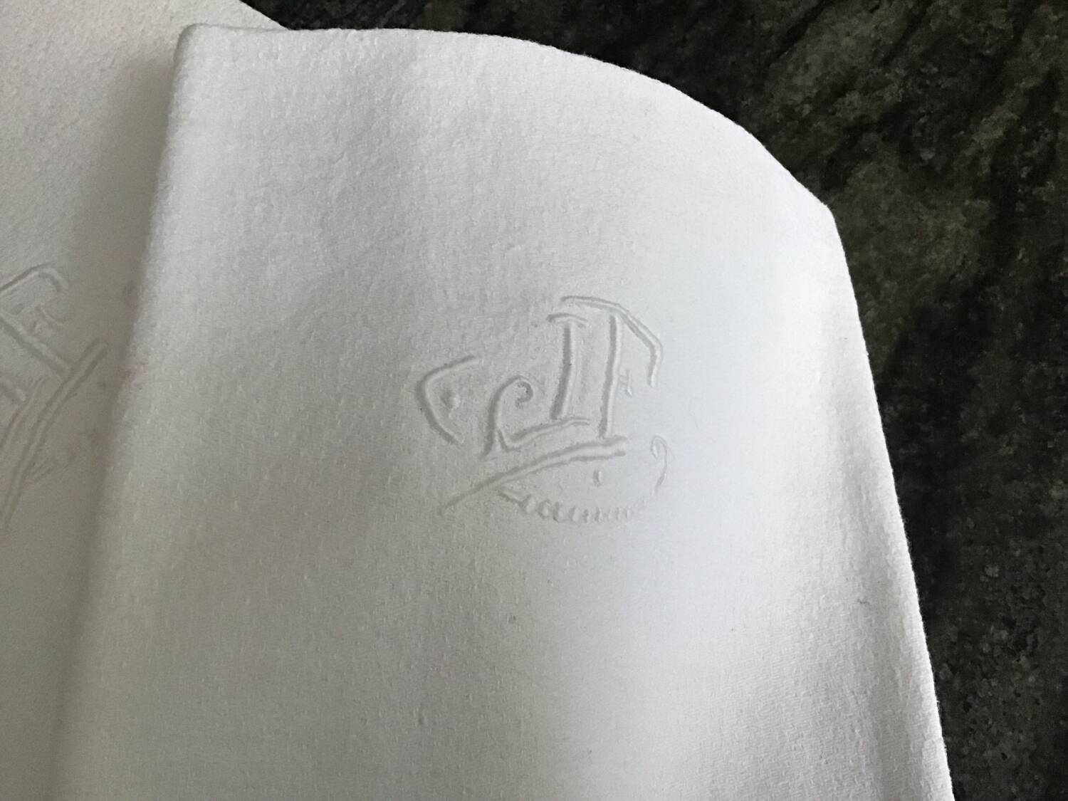 12 Damask napkins with JF monogram
