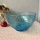 Salad bowl in molded glass pressed art deco fluorescent blue