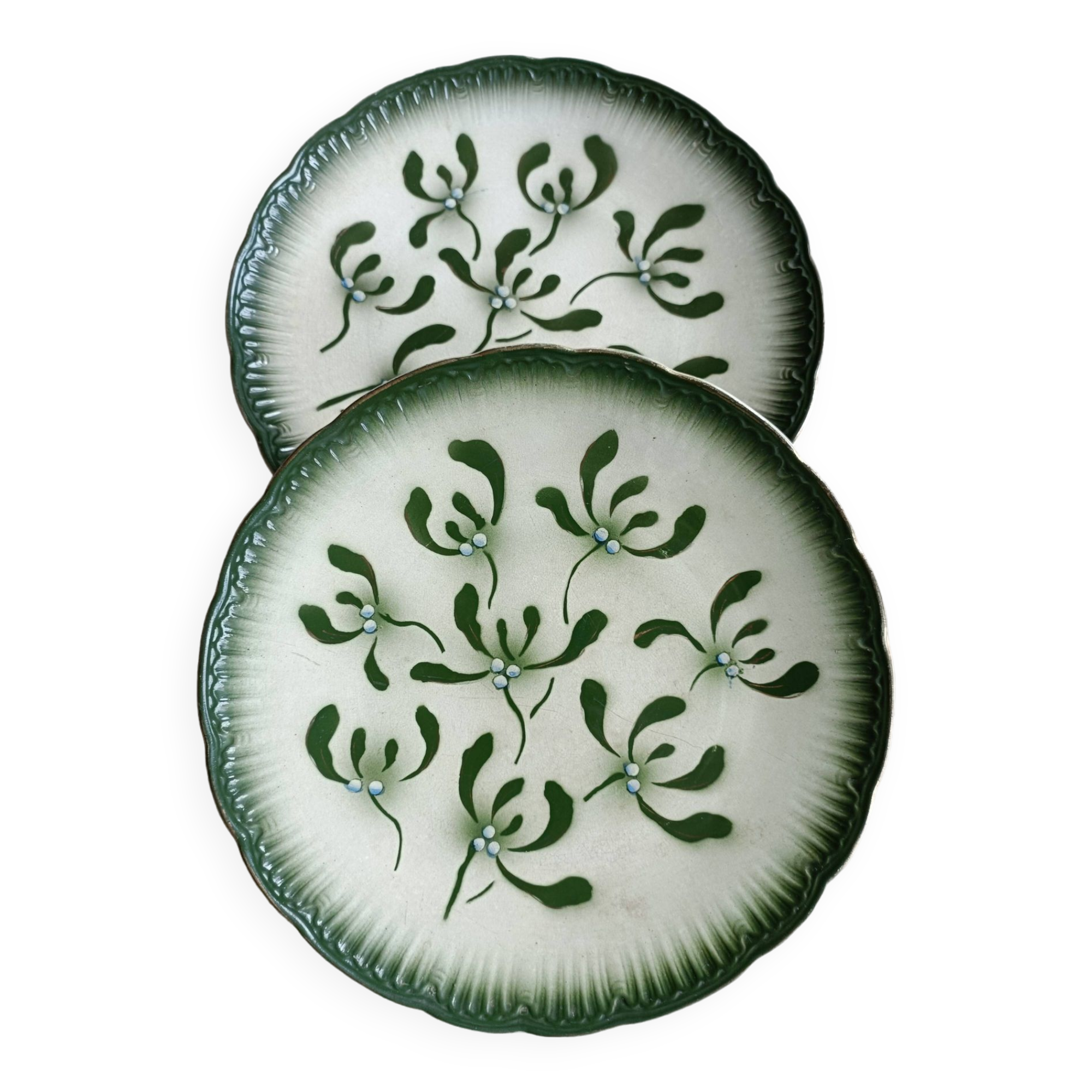 Rare Badonviller plates late 19th mistletoe decor