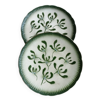 Rare Badonviller plates late 19th mistletoe decor