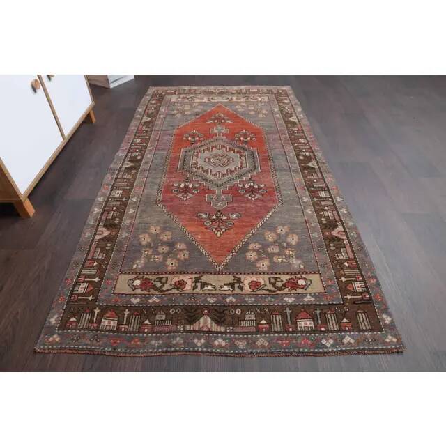 Vintage Turkish Oushak Handmade Wool Cotton Red Area Rug 110x227