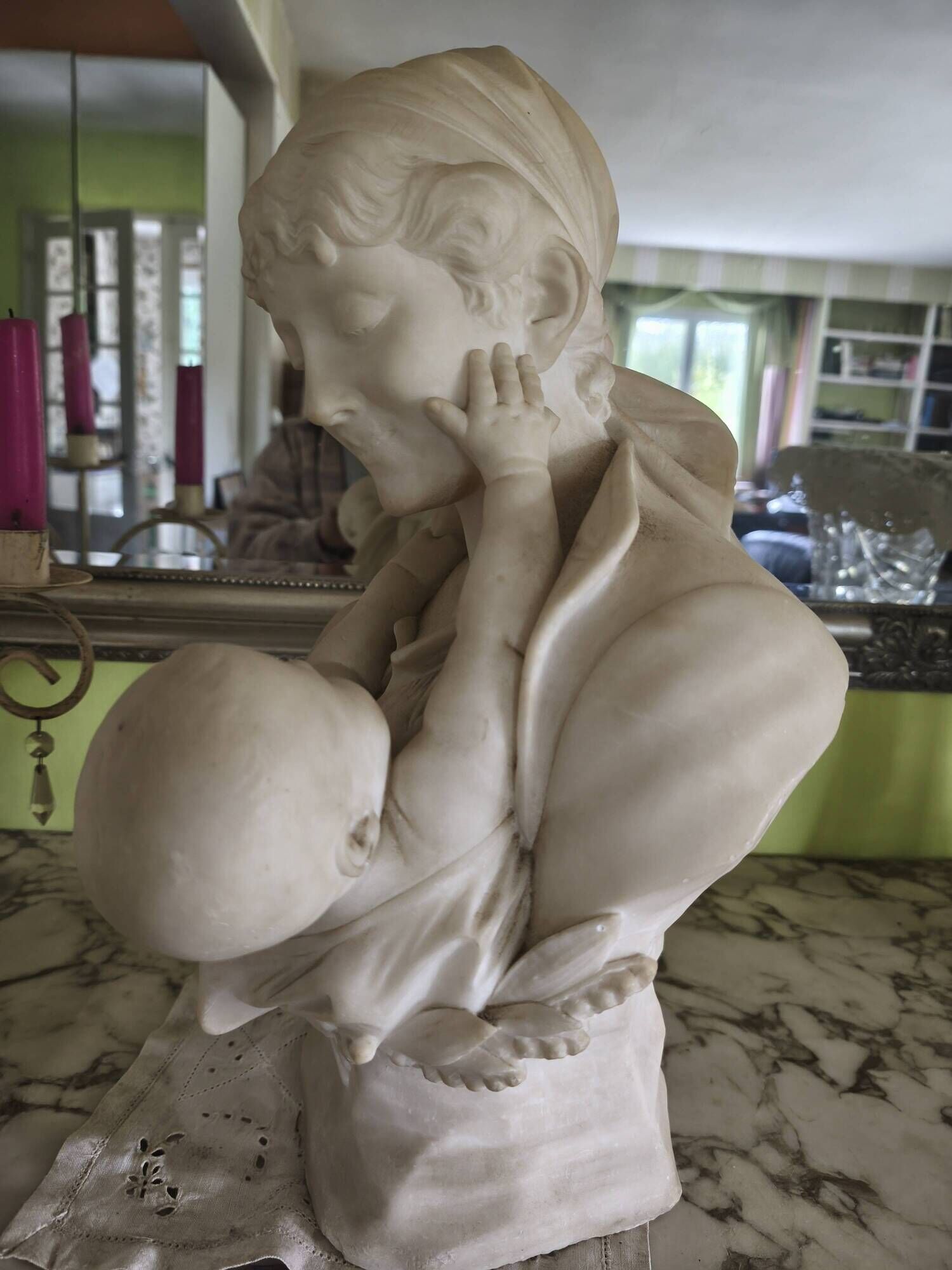 Alabaster bust of a woman and child, 19th century, H Saul Fanfani.