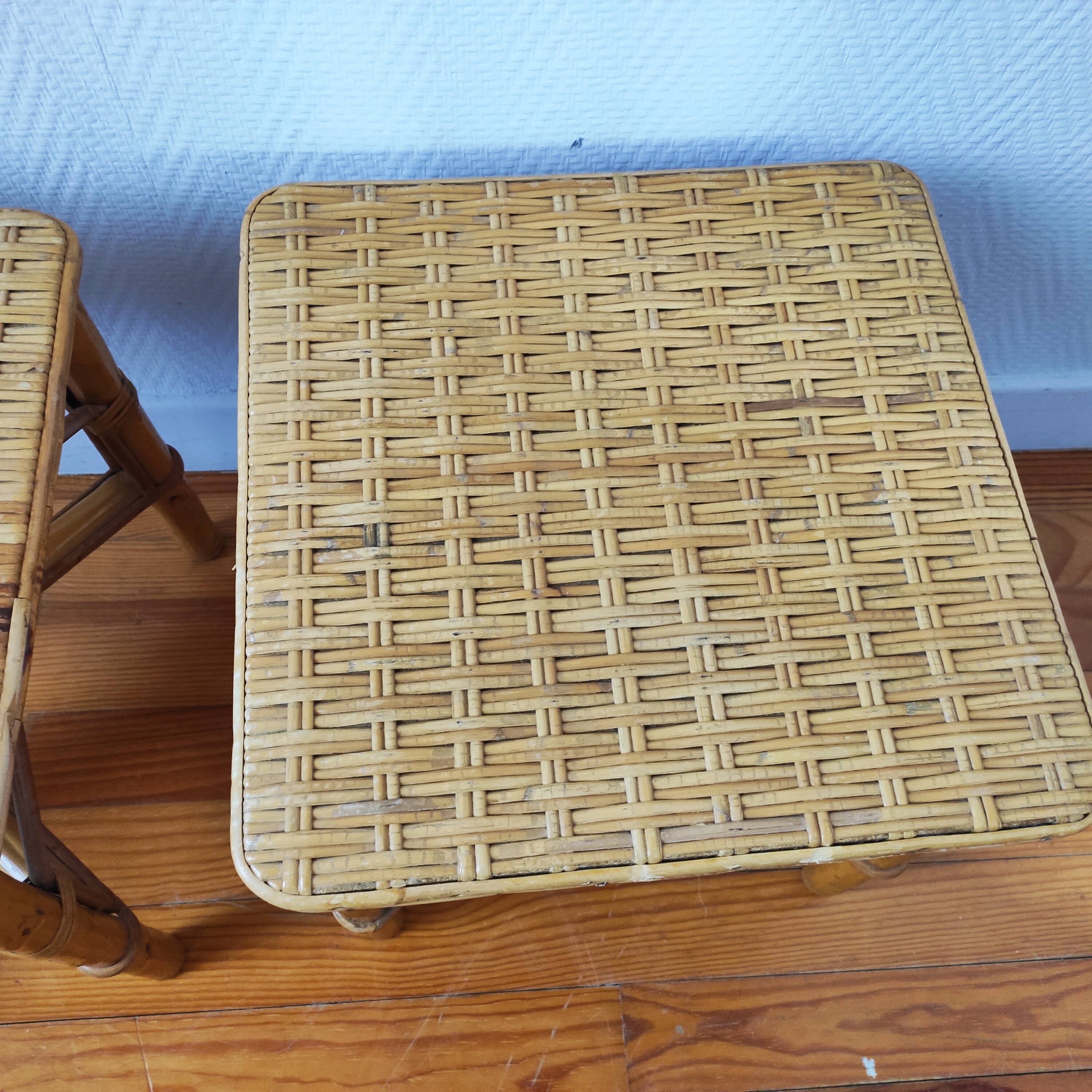 Pair of vintage rattan bedside tables