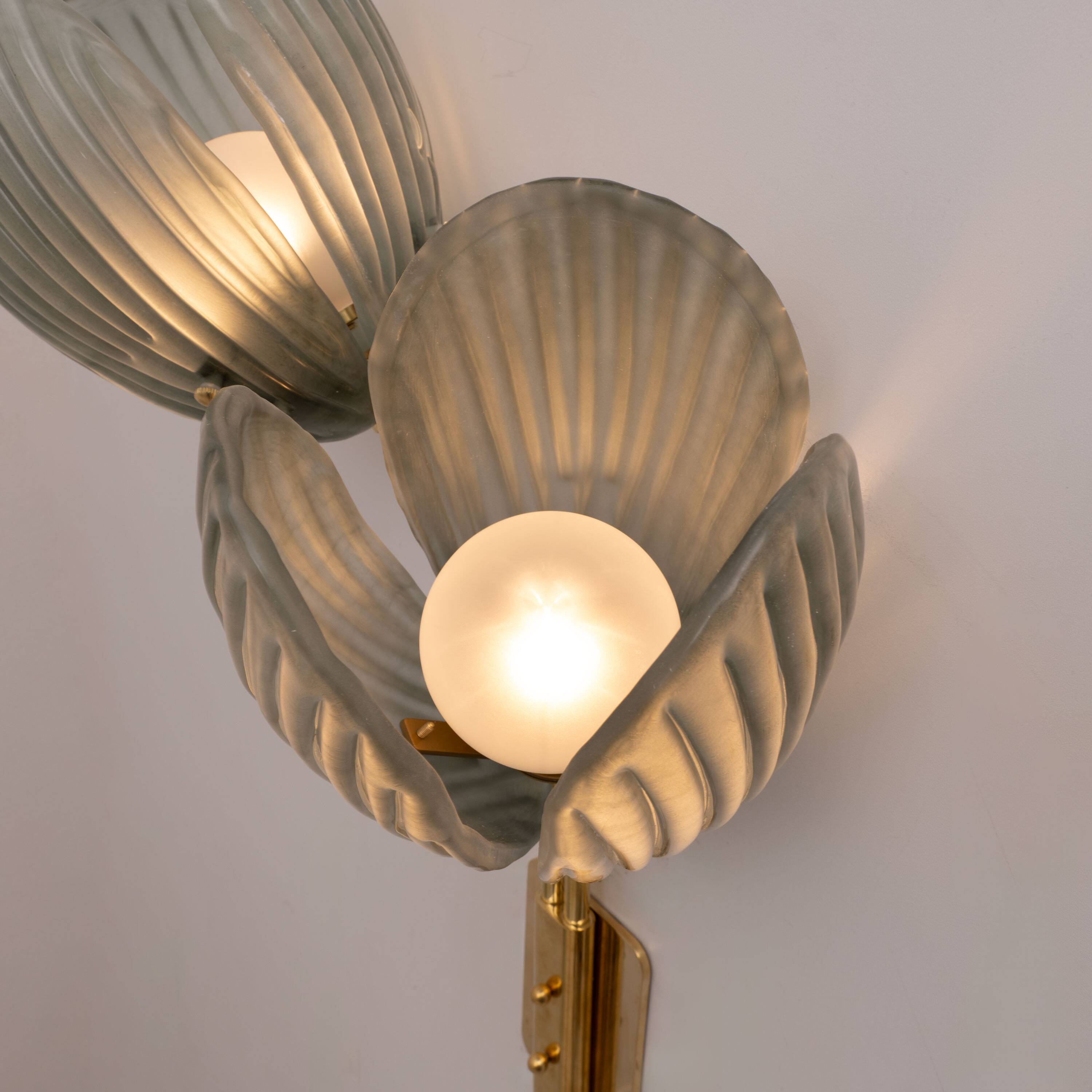 Pair of Tulips Murano Glass and Brass Sconces