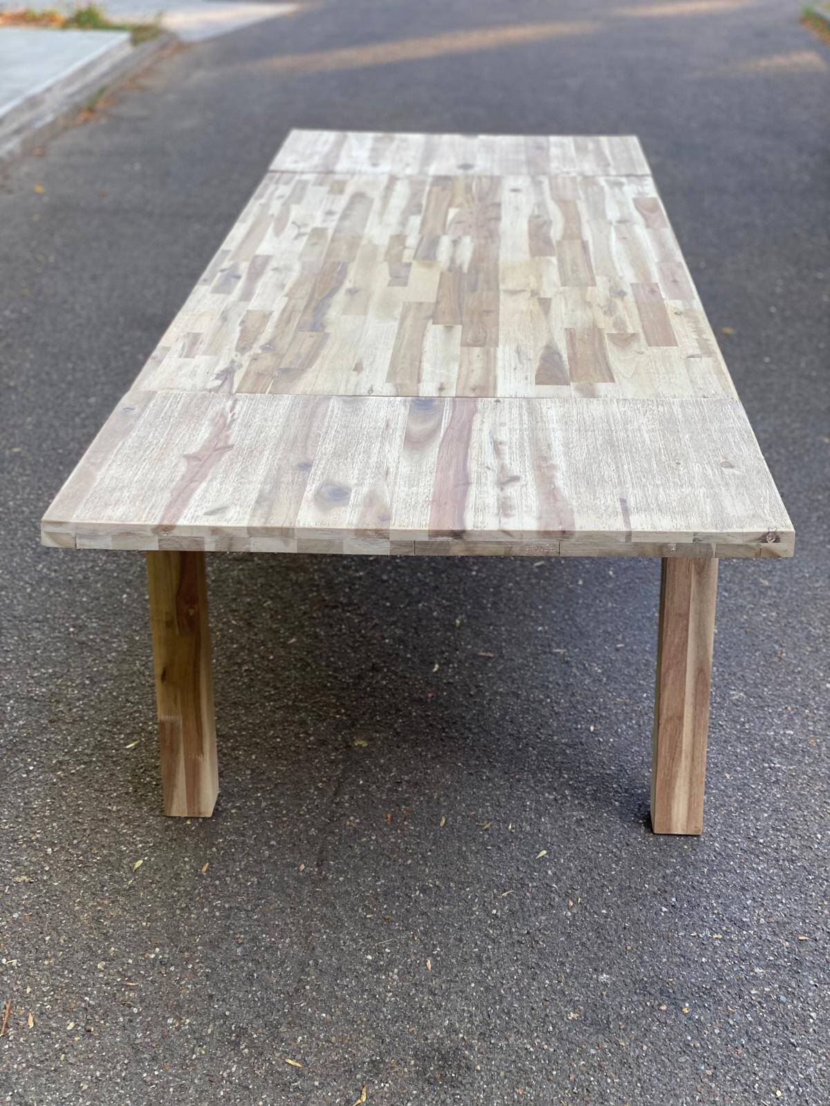 Large extendable Scandinavian dining table made of stripped solid acacia 160-26