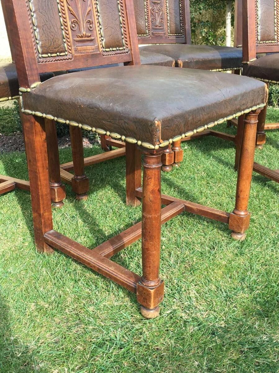 6 walnut chairs - renaissance style marble 19th century