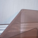 Vintage trio of nesting tables in smoked plexiglass by Michel Dumas, year.