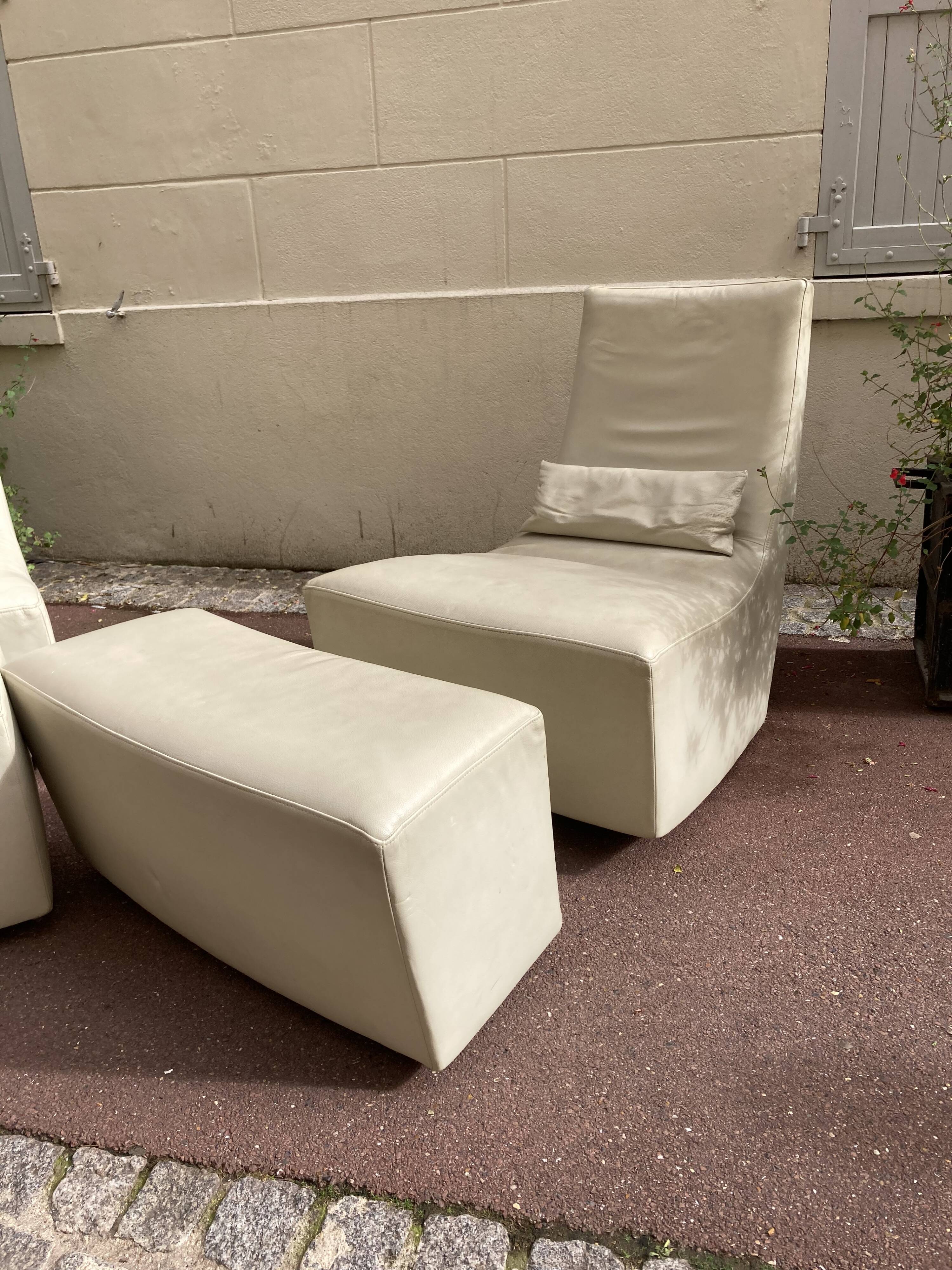 Pair of Armchairs and Footrest Rocking chair Roset Line