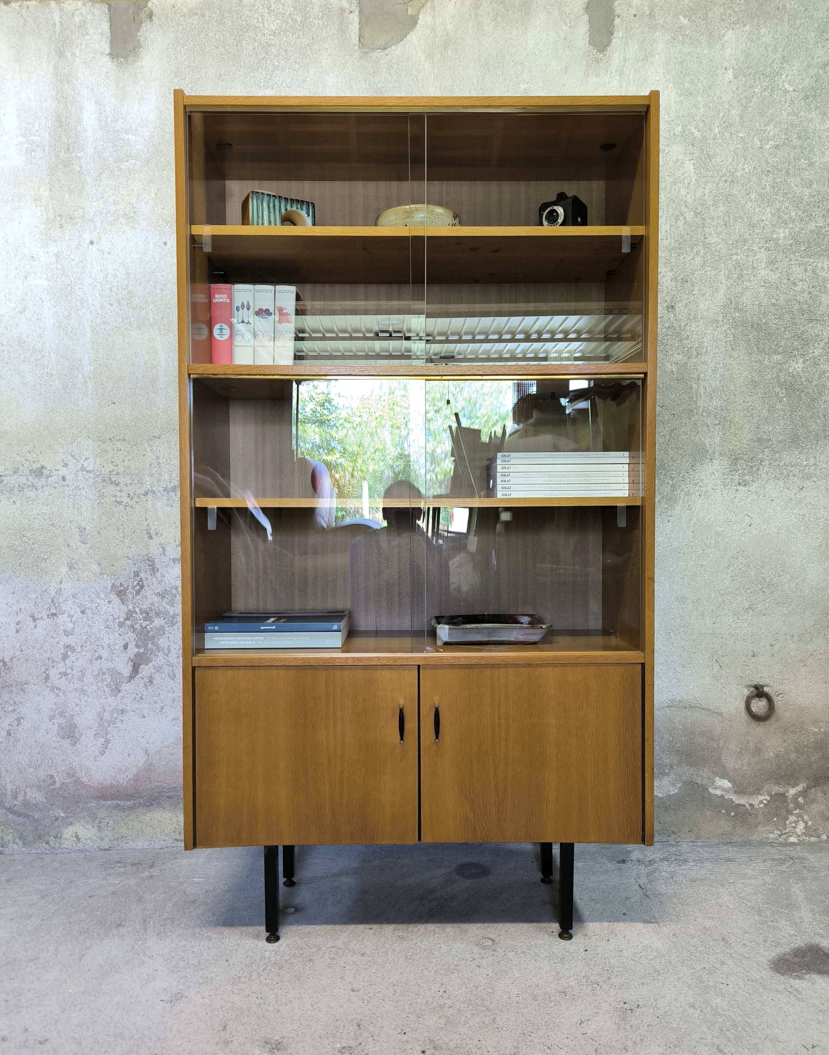 Vintage modernist display cabinet in wood