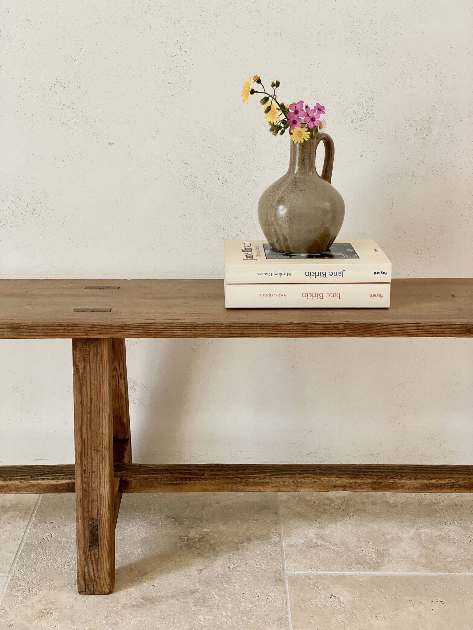 Large antique farmhouse bench 252 cm raw wood patinated