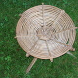 Siège bas vintage rotin et bois