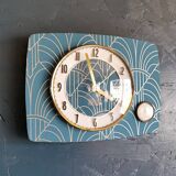 Vintage thermometer clock rectangular silent wall pendulum "Golden blue"