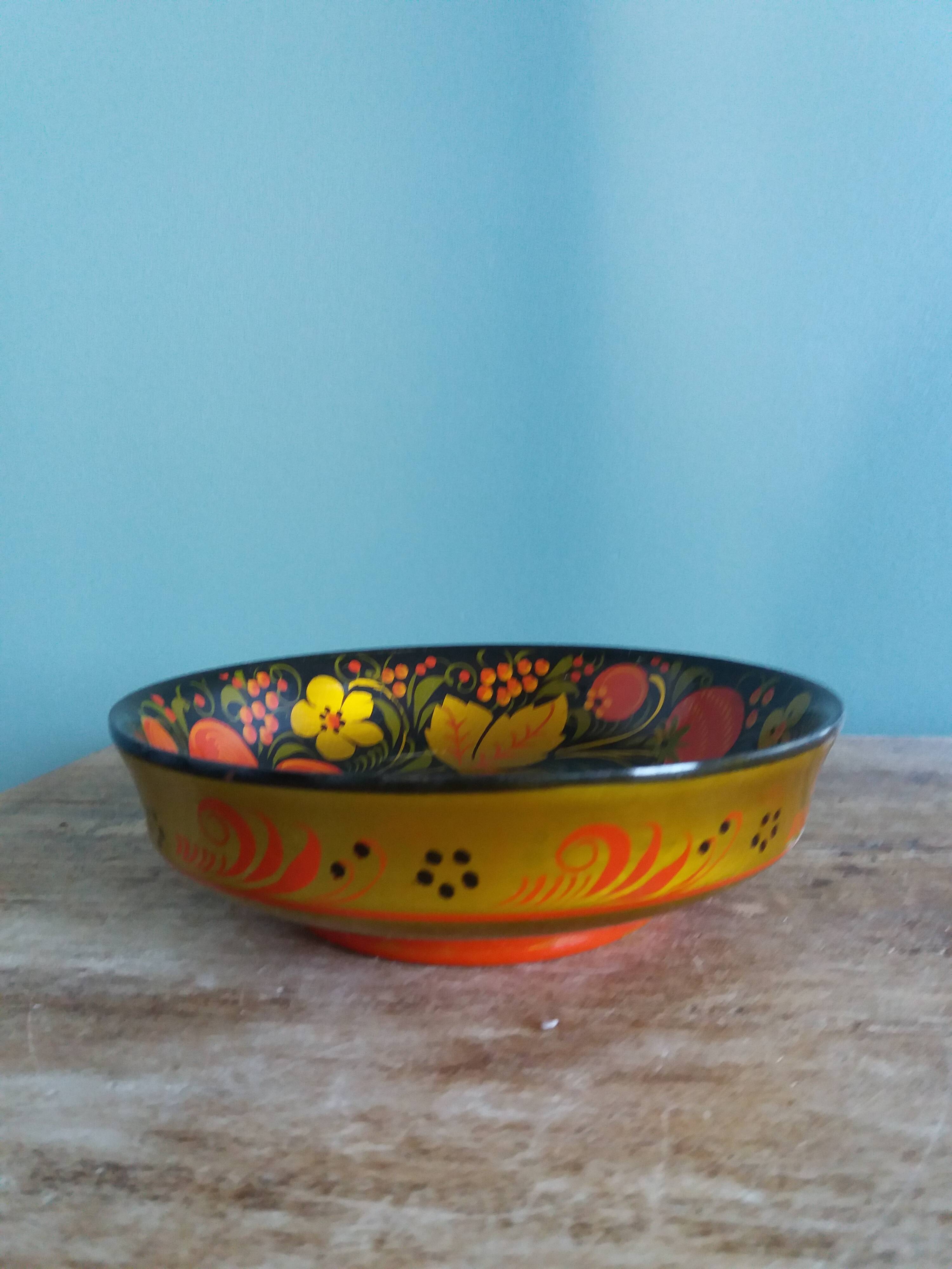 Khokhloma Russian handicraft painted wooden bowls
