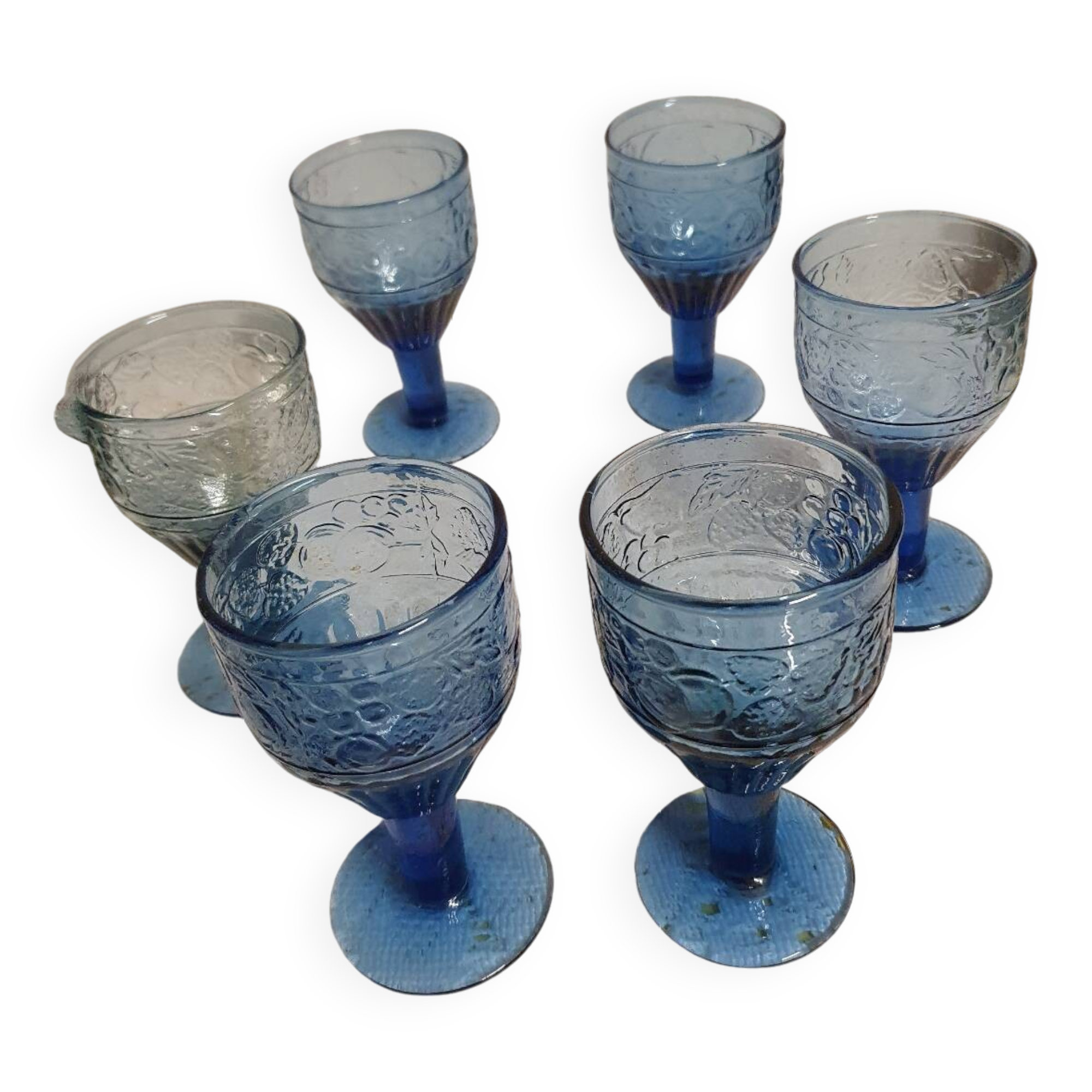 6 seventies/eighties stemmed glasses with fruity decoration