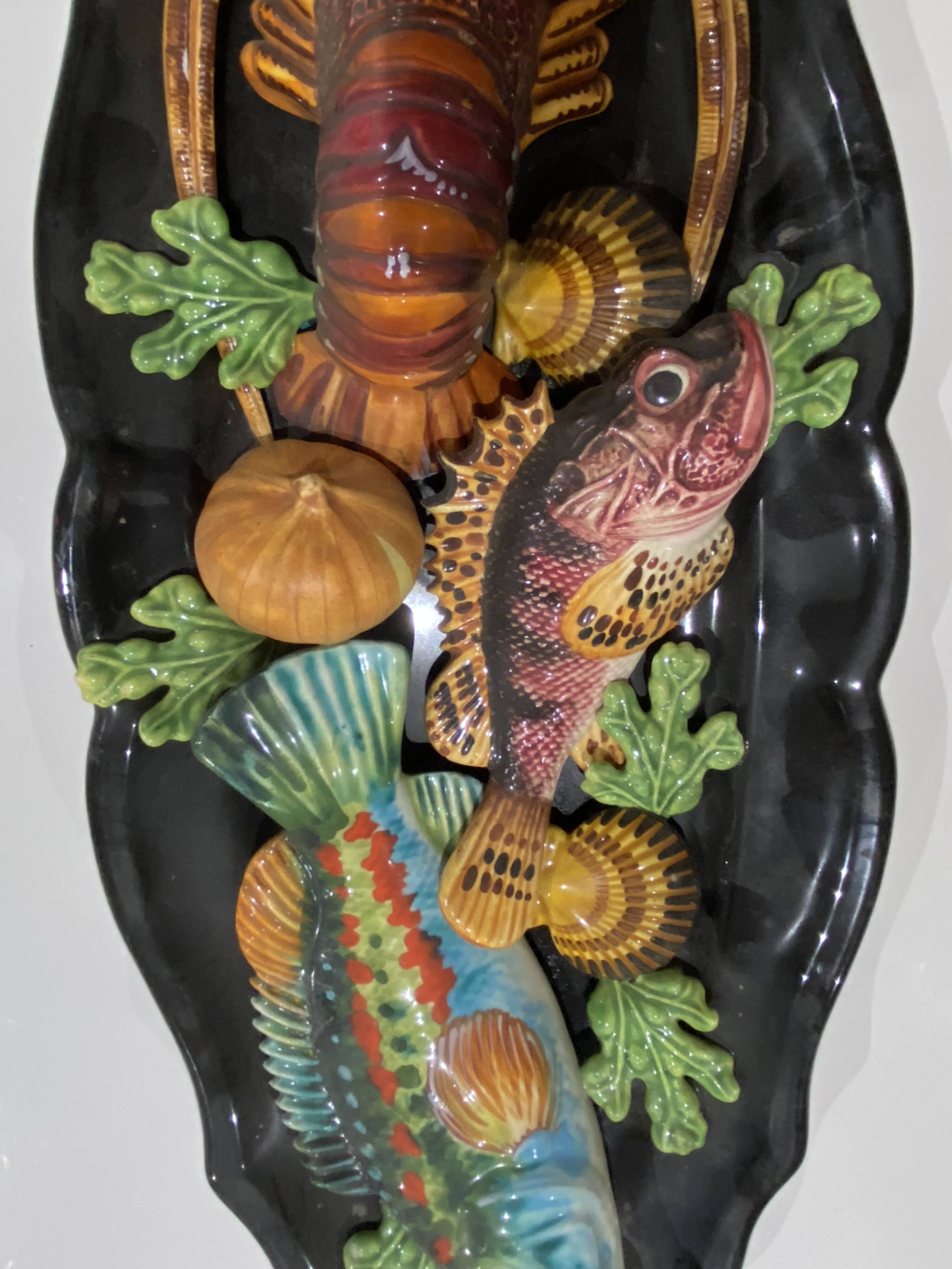 Large oval wall plate in Palissy majolica from Vallauris