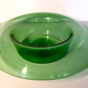 Vintage Hand Blown Green Glass Centerpiece Bowl, Empoli, Italy, 1970s