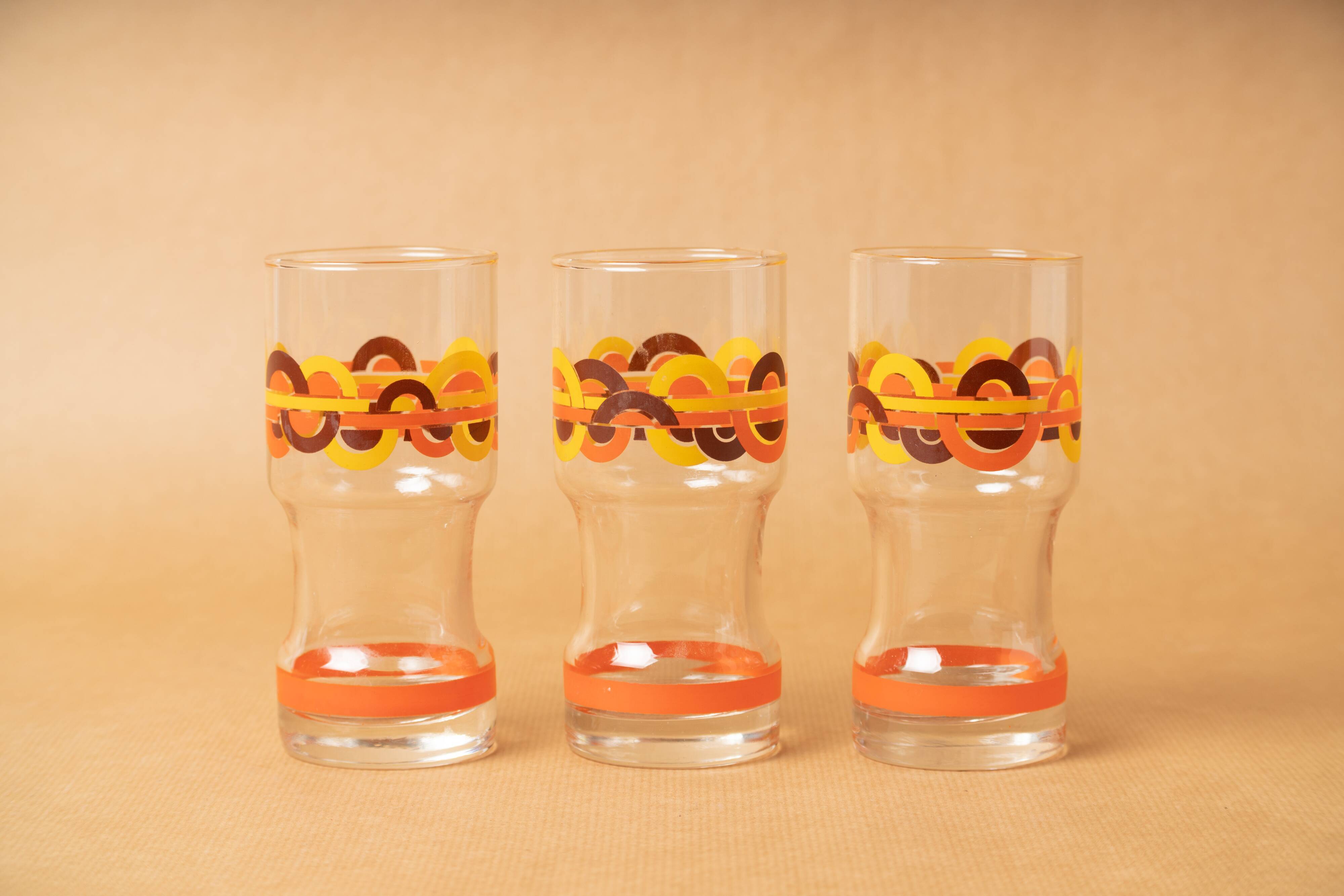7 glasses orangeade orange pattern circles silkscreen prints vintage 1970
