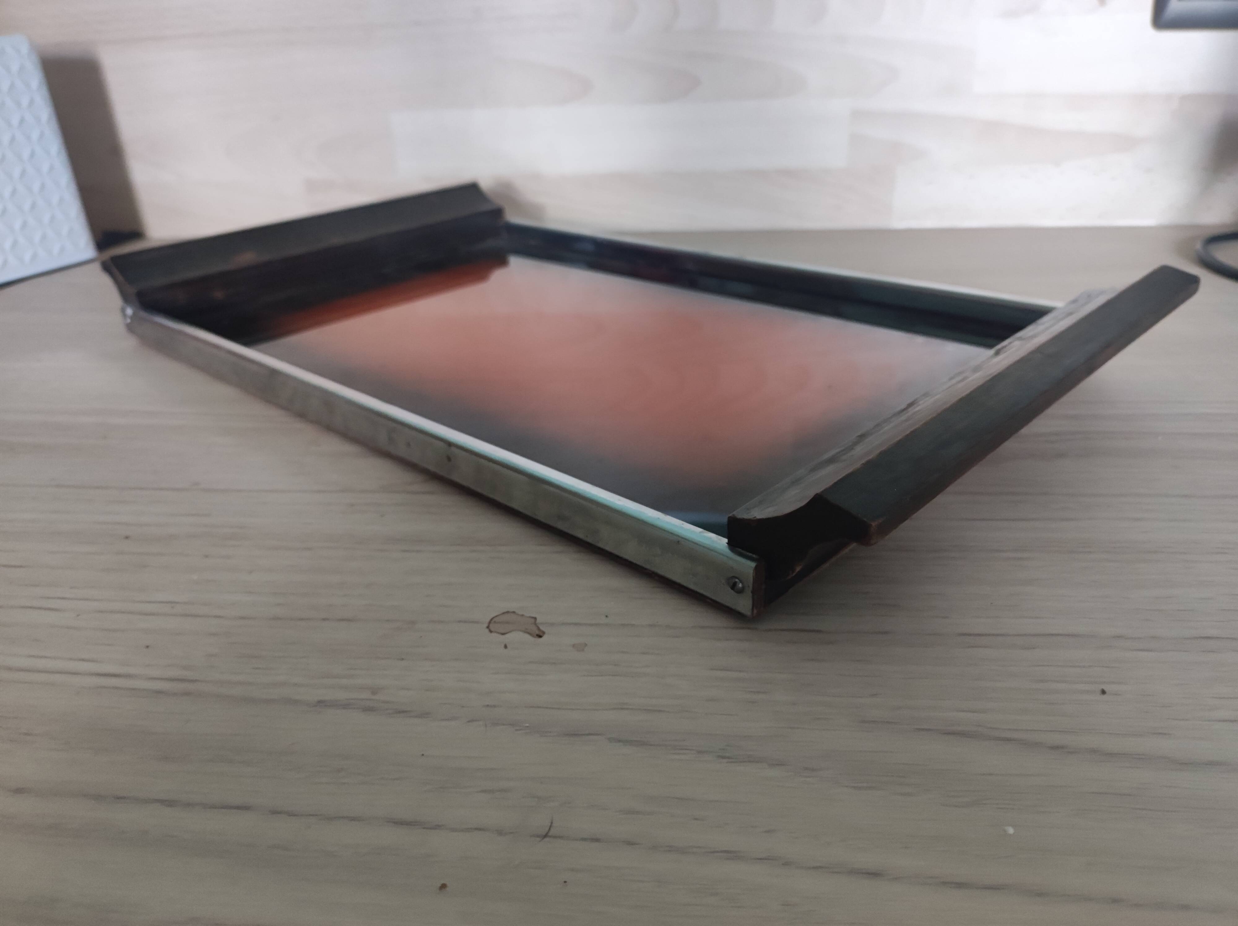 Meal tray wood glass metal vintage