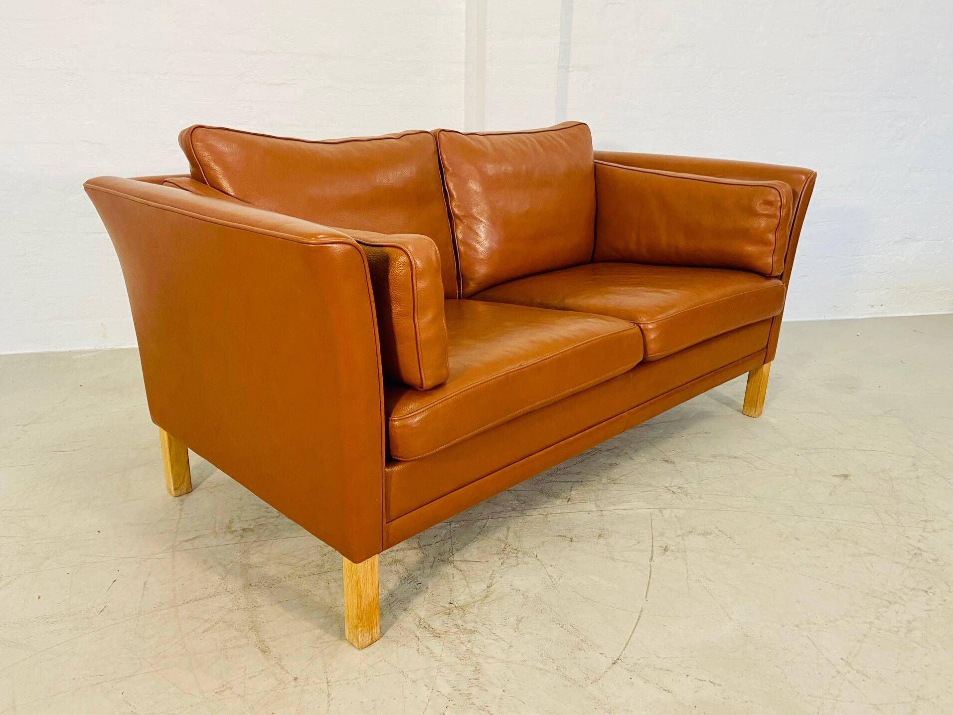 Vintage retro danish mogens hansen 2 person cognac leather sofa