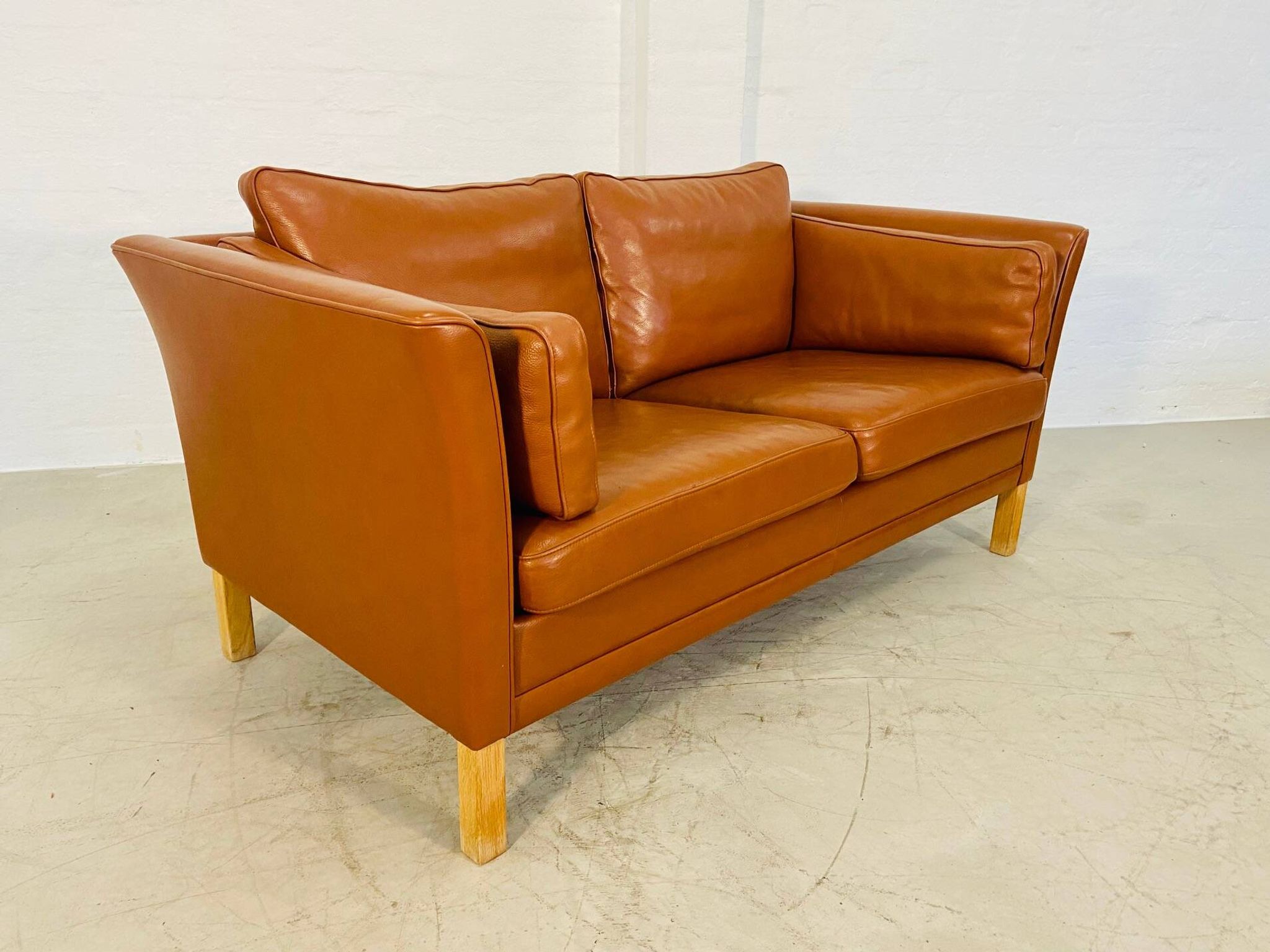 Vintage retro danish mogens hansen 2 person cognac leather sofa