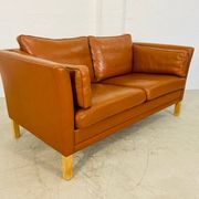 Vintage retro danish mogens hansen 2 person cognac leather sofa