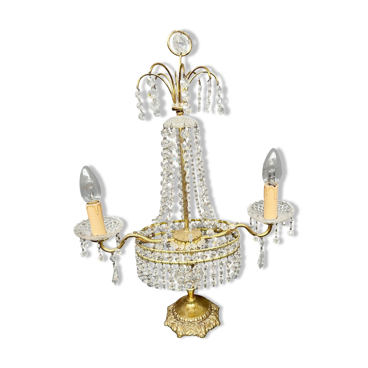 Girandole. Brass, crystal, bronze.