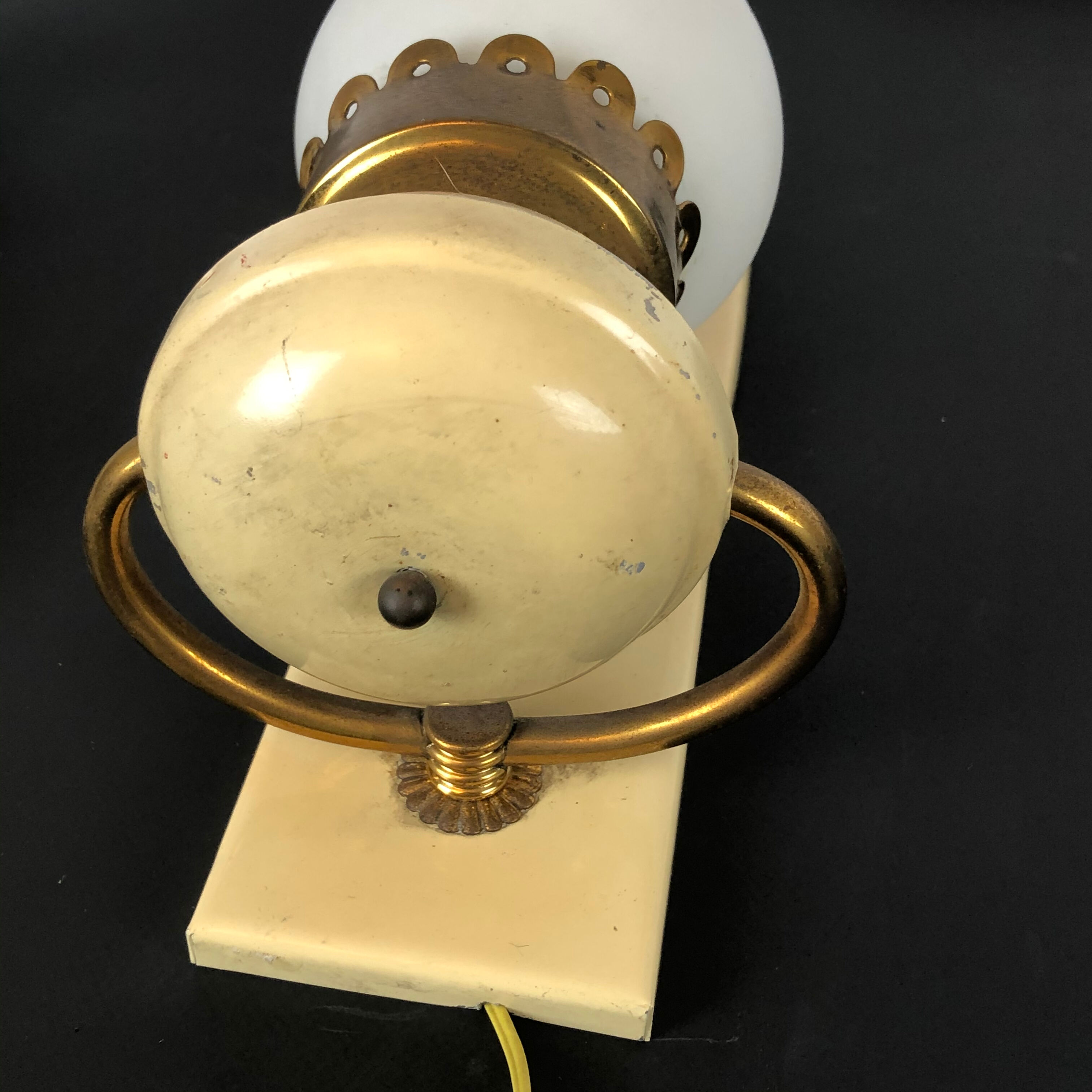 Vintage Italian brass, lacquer and opaline glass sconces from 50s. Set of two