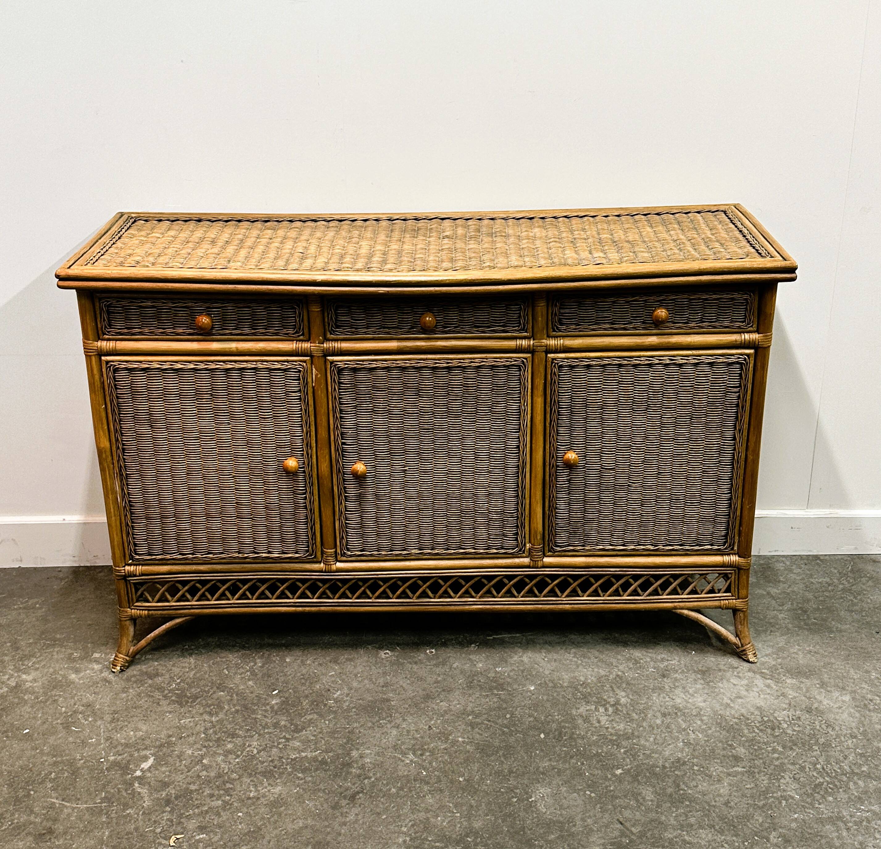 Italian Vintage Rattan And Bamboo Commode - Sideboard, Italy. 1970s.