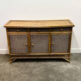 Italian Vintage Rattan And Bamboo Commode - Sideboard, Italy. 1970s.
