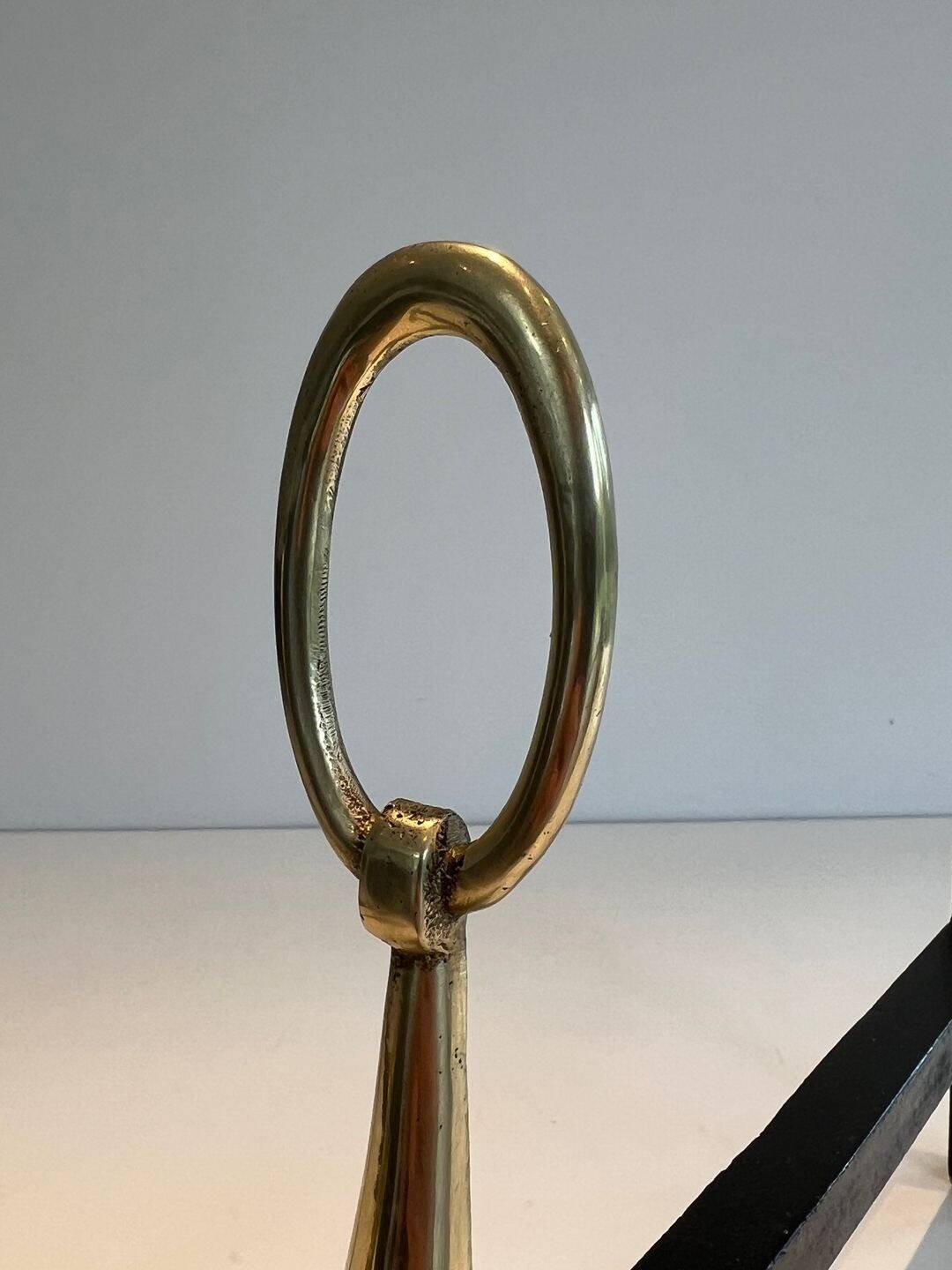 Paire de Chenets en Bronze Néoclassiques en Forme de Lampes Antiques à Anne