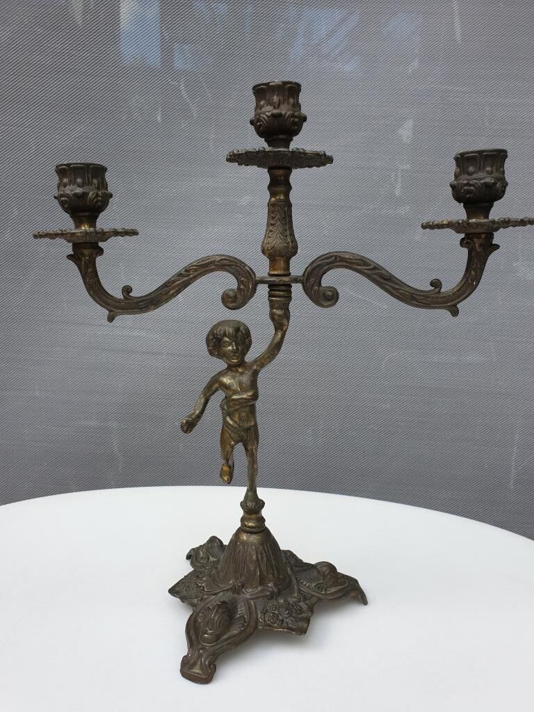 "Il mio bel foco" pair of candlesticks XIXth cherubs 3 torchieres