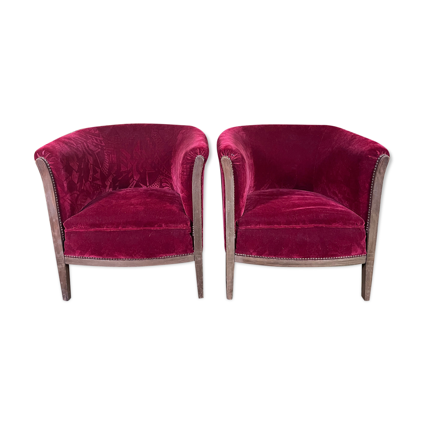 Pair of shepherdess armchairs art deco period red velvet